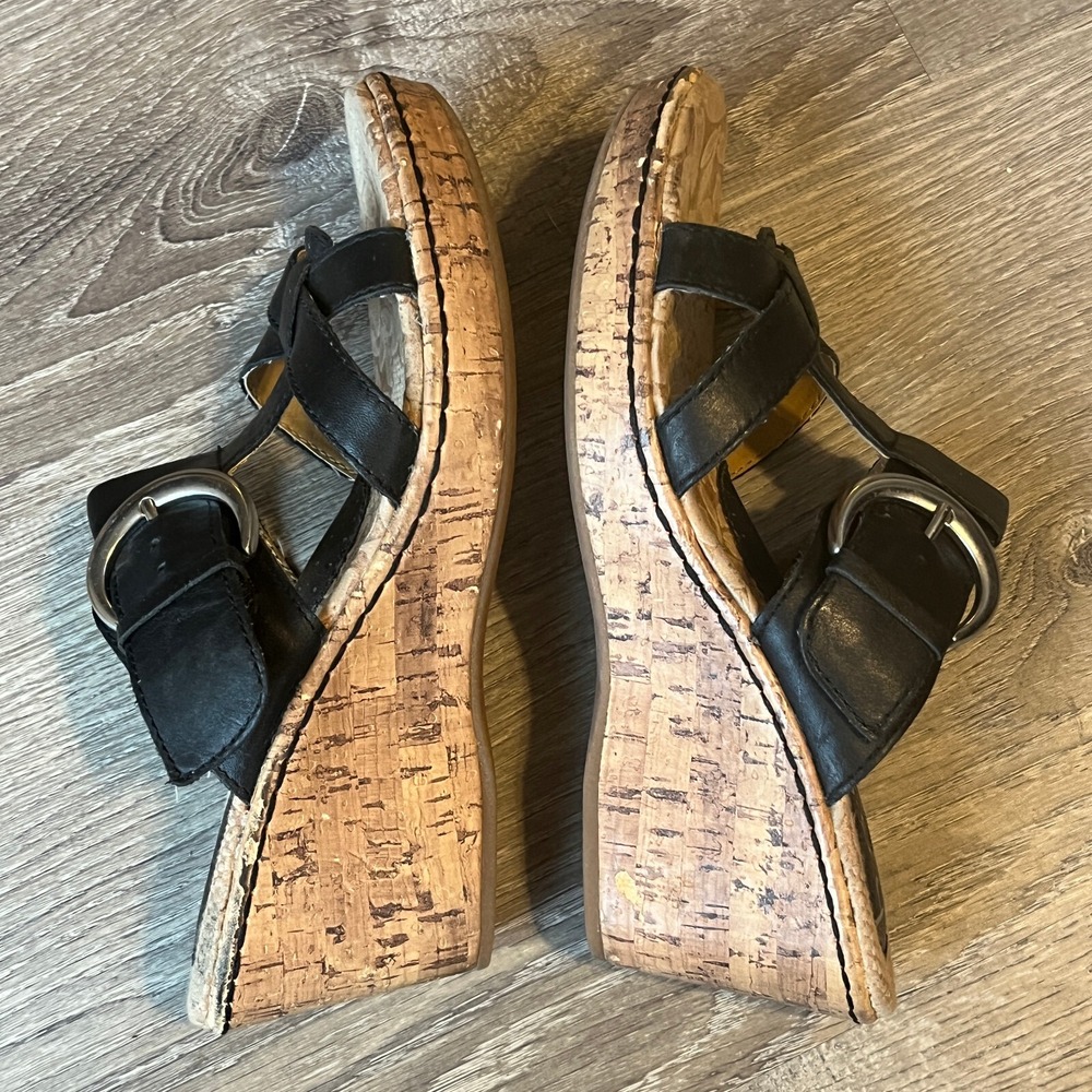 Born b.o.c. Concept Wedge Buckle Sandals Cork Black Boho Womens 7 EU‎ 38